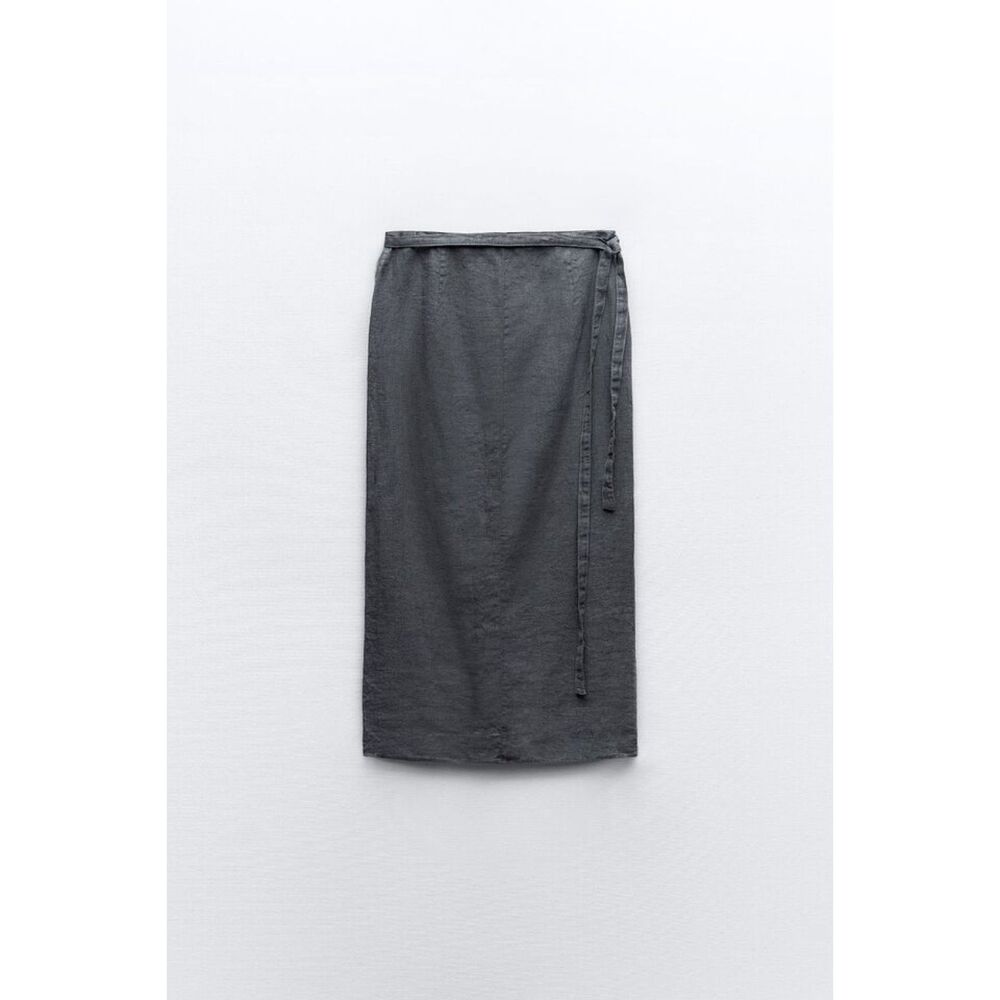 Dark Gray Zara Linen Tie-Waist Maxi Wrap Skirt (NWT) - Picture 7 of 8